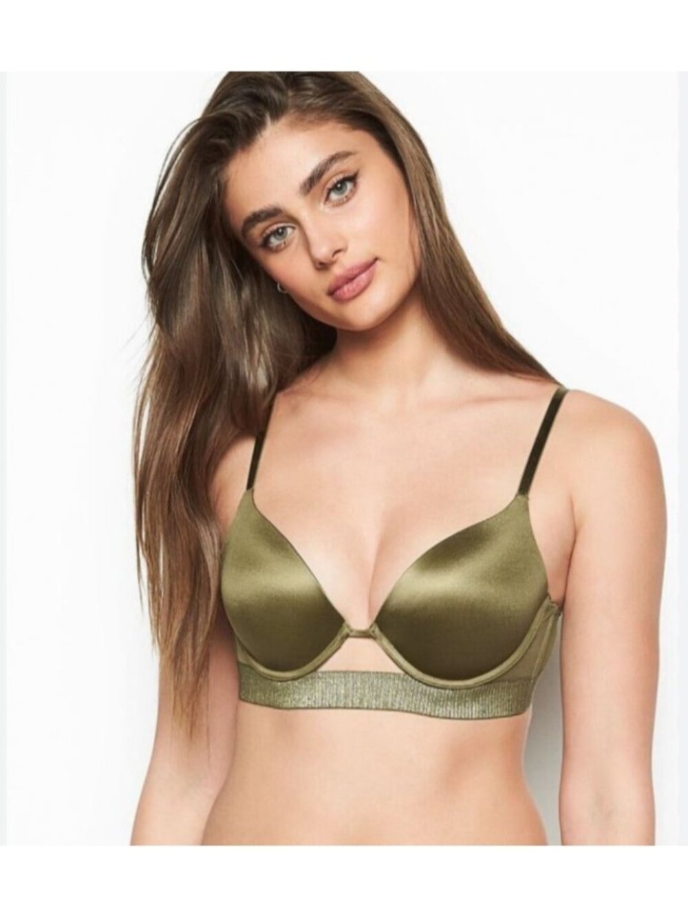 Victoria's Secret Very Sexy Push Up Bra 36D Olive Green Shimmer Wireless Padded